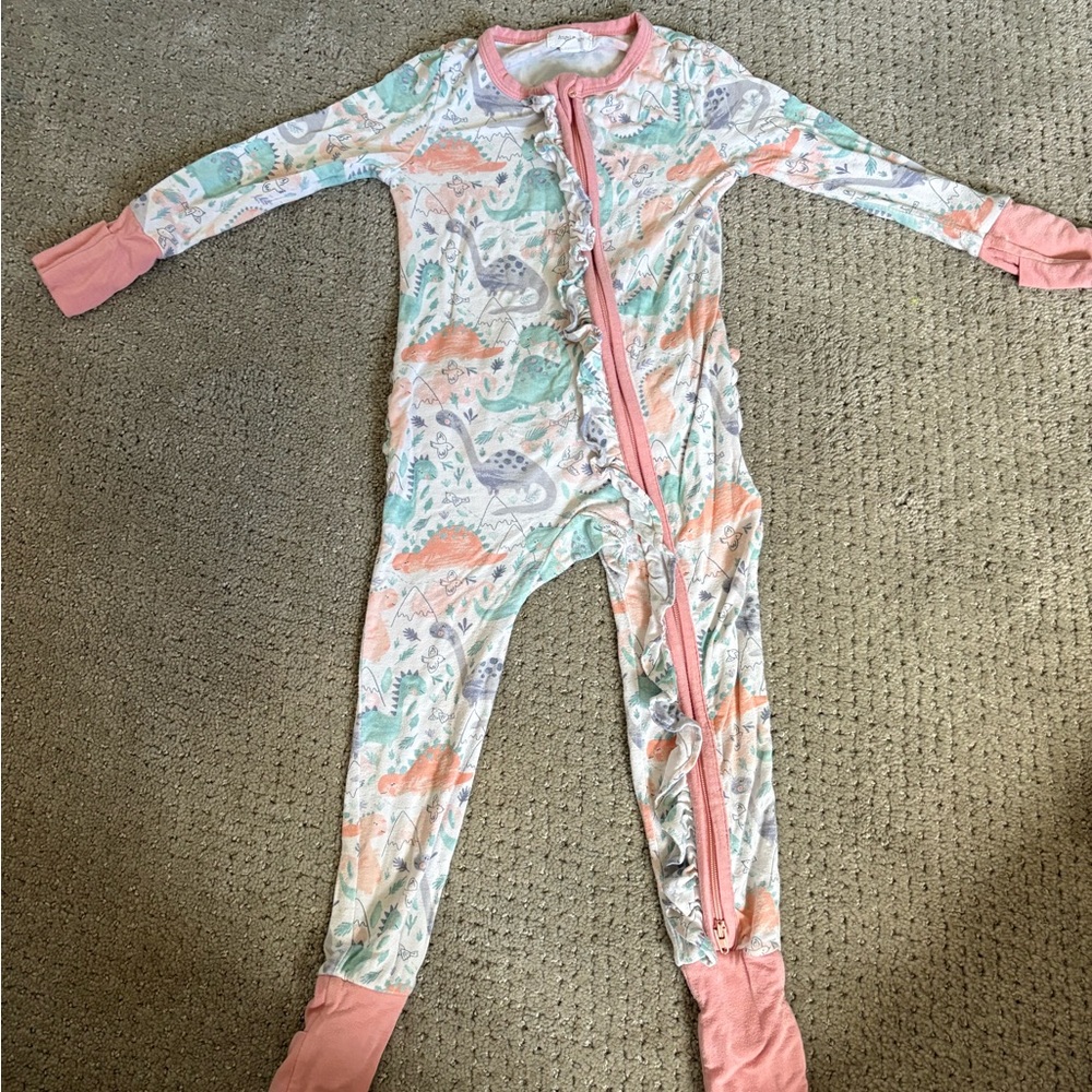 Angel Dear Dinosaur Print Kids Pajama Set - Pink and Green